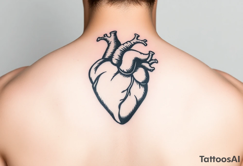 woodcut realistic heart etching tattoo high detail tattoo idea