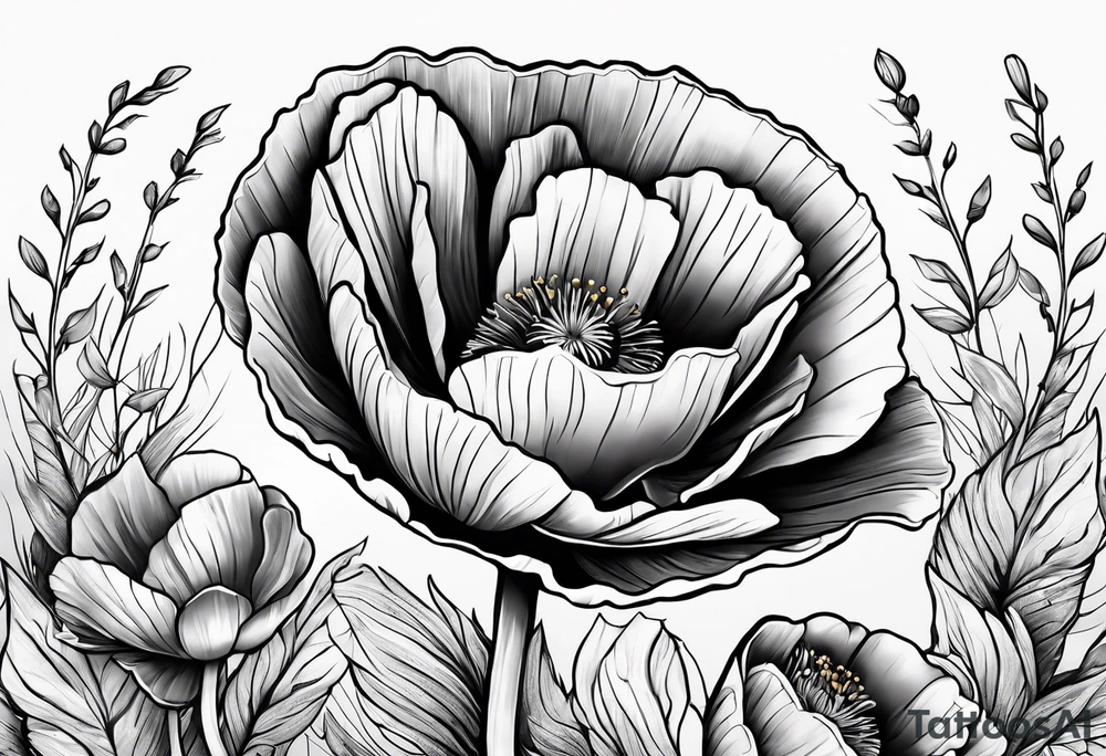 Rocks protecting poppy flower from elements tattoo idea