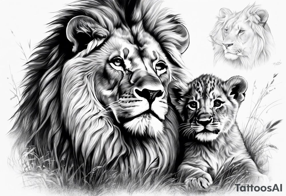Lion and baby lion representing father and son tattoo idea