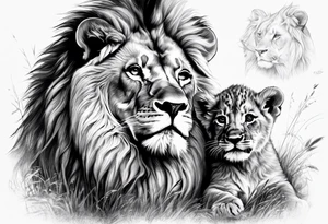 Lion and baby lion representing father and son tattoo idea