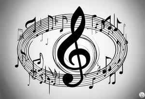 Simple minimalist tattoo in the style of single needle art depicting musical notes in the shape of letters “l” and “r” tattoo idea