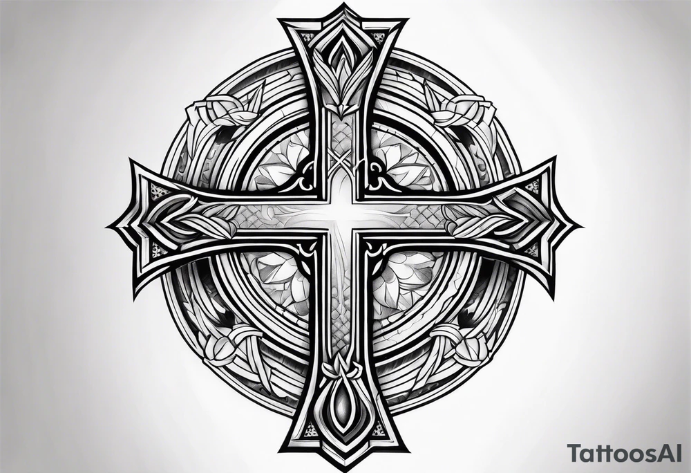 religious theme tatto with 3 crosses tattoo idea