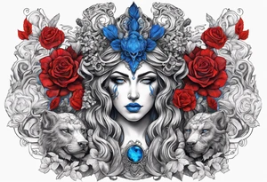 Hades with blue and red
shadowns and persephone symbols tattoo idea