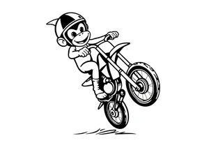 Cartoon monkey with helmet on a dirtbike doing a wheelie tattoo idea