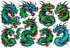 blue and green dragons tattoo idea