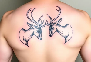 Entire Full body Two deer with their heads down hitting horns to show dominance. tattoo idea