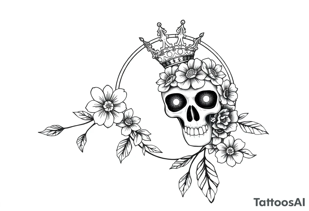 Mandala dream catcher with detailed beautiful gothic boho flowers on vine and skull with gorgeous crown tattoo idea