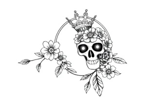 Mandala dream catcher with detailed beautiful gothic boho flowers on vine and skull with gorgeous crown tattoo idea
