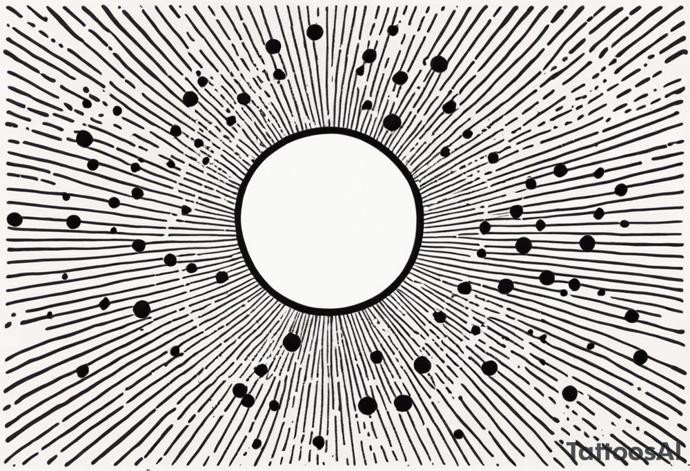 simple sunshine made of black dots with circles. rays coming out tattoo idea