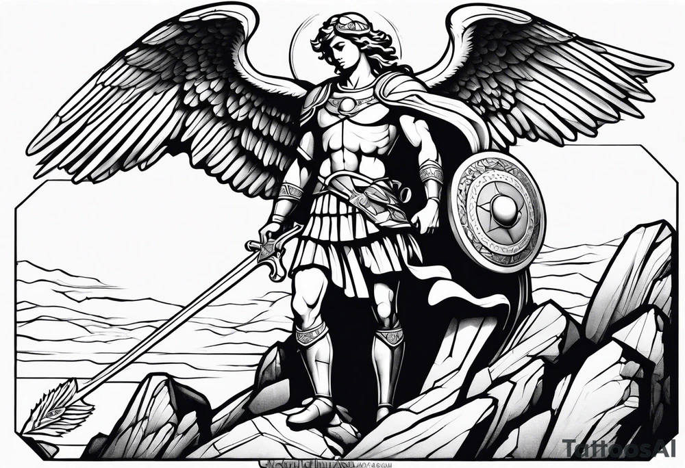 st michael the archangel stepping on a rock tattoo idea