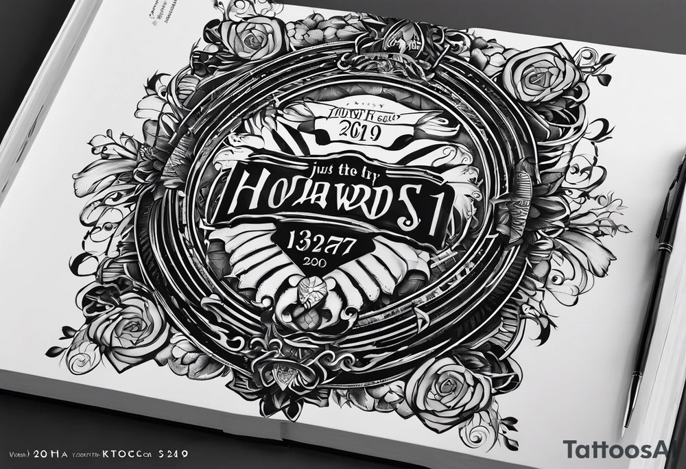 Book cover with "Howard 22.07.1937 - 23.03.2023" and a pen.  No photo on the book, just the words. tattoo idea