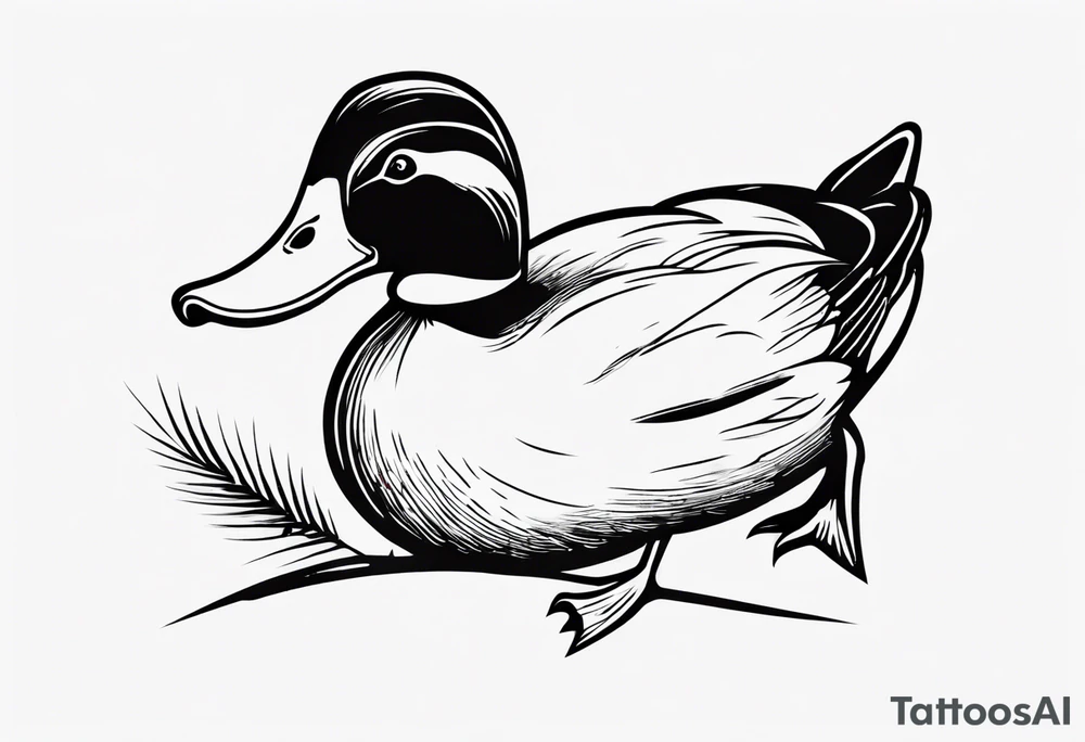 canard avec un béret et une baguette de pain sous l’aile tattoo idea