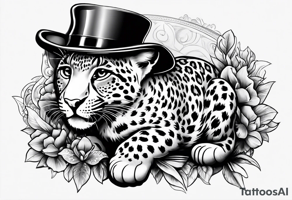 baby leopard walking with a hat tattoo idea