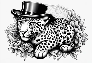baby leopard walking with a hat tattoo idea