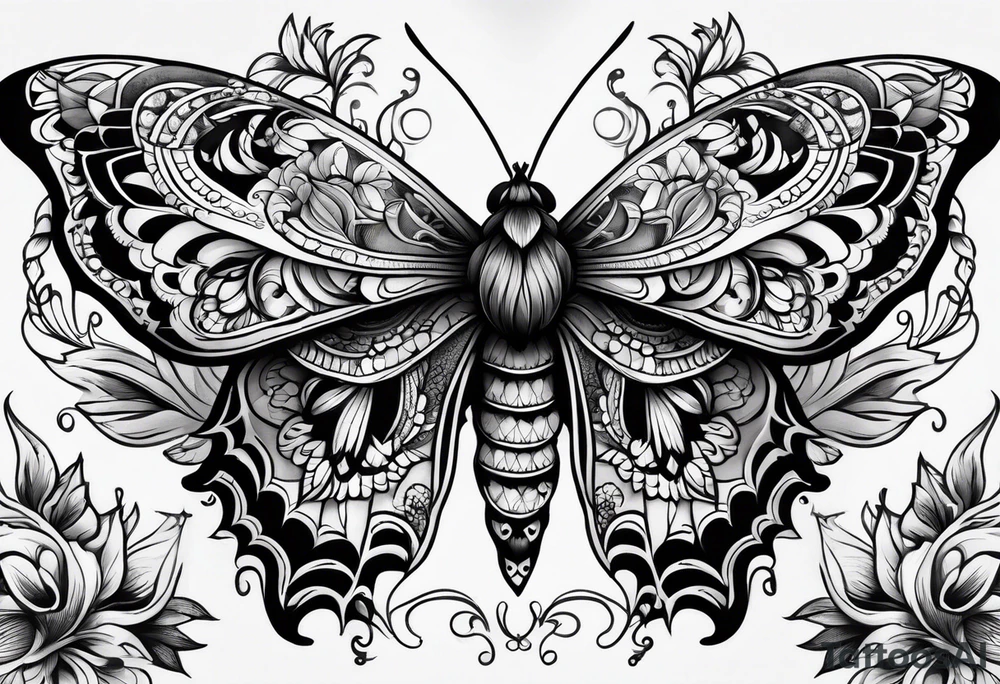 dark moth little pattern tattoo idea