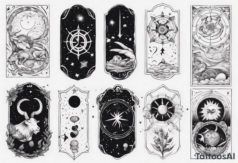 night sky, showing zodiac sign for Pisces and Taurus. upper arm sleeve tattoo tattoo idea