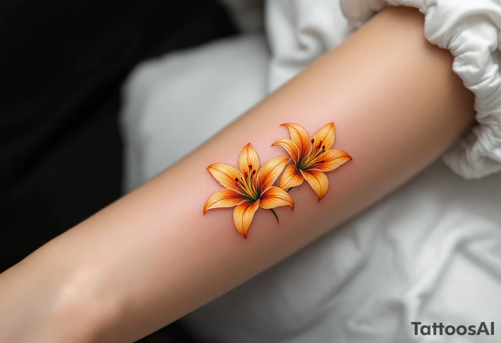 Orange and yellow glowing lilies tattoo idea