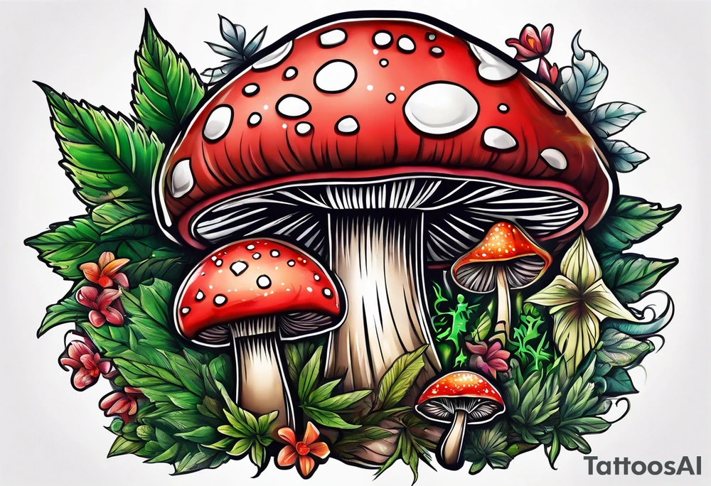 shroom and marijuana tattoo tattoo idea