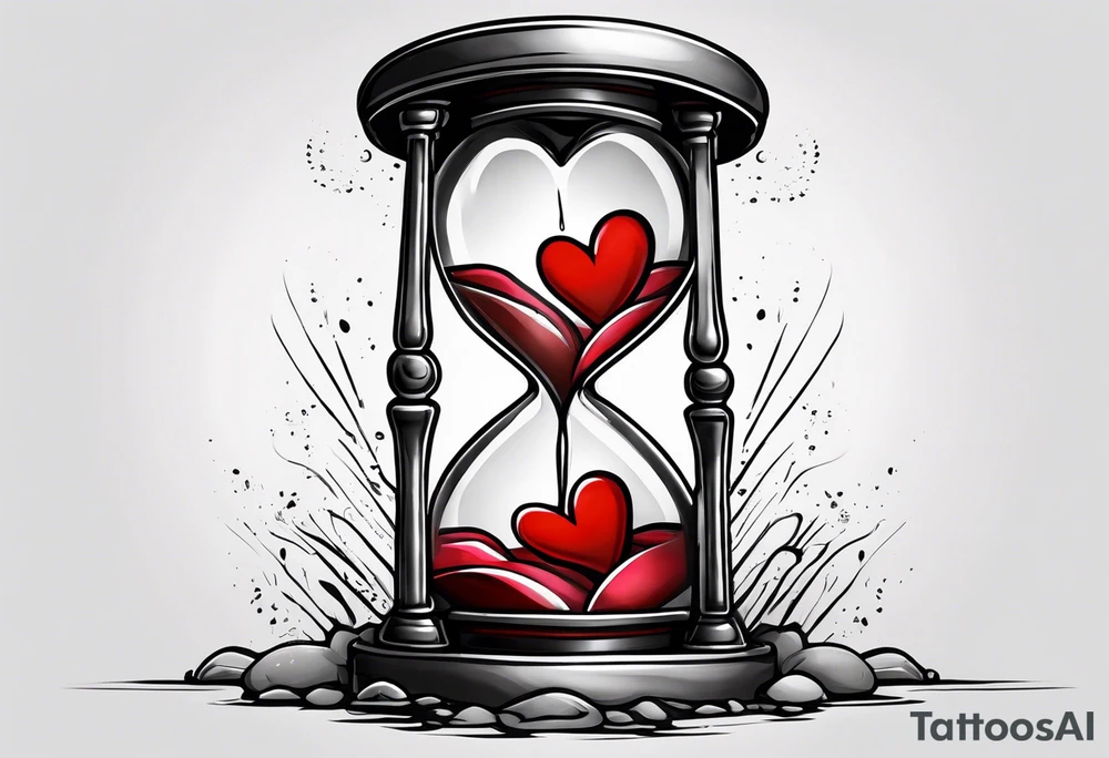 heart in a sand timer with pain, tears, and light tattoo idea