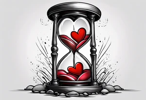 heart in a sand timer with pain, tears, and light tattoo idea