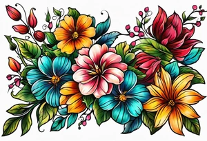 vintage colorful floral print tattoo idea