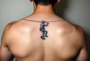 realistic tattoo of a power lineman climbing a wooden pole that fits on the inside of the forearm tattoo idea