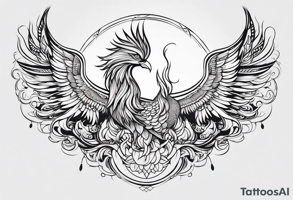 minimalist pheonix with long tail curling tattoo idea