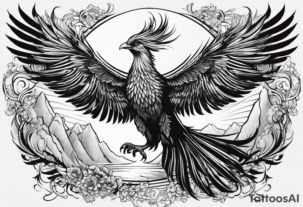 phoenix,
chinese,
realistic,
long tail,
elegant,
wing tips pointing down,
long neck,
long feathers,
in flight,
graceful, tattoo idea