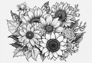 Sunflower daffodil, daisy, rose, Adler, chrysanthemum, holly Birth flower tattoo idea