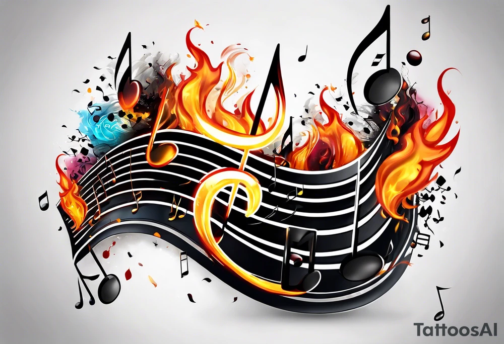 Musical notes on fire tattoo idea