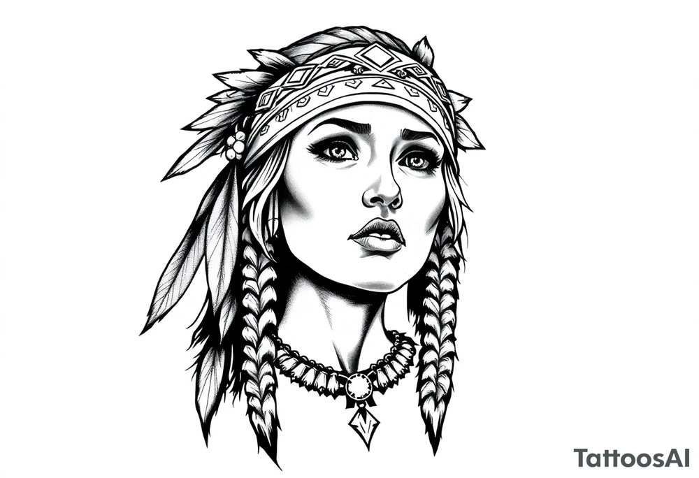 Female Native American with headband tattoo idea