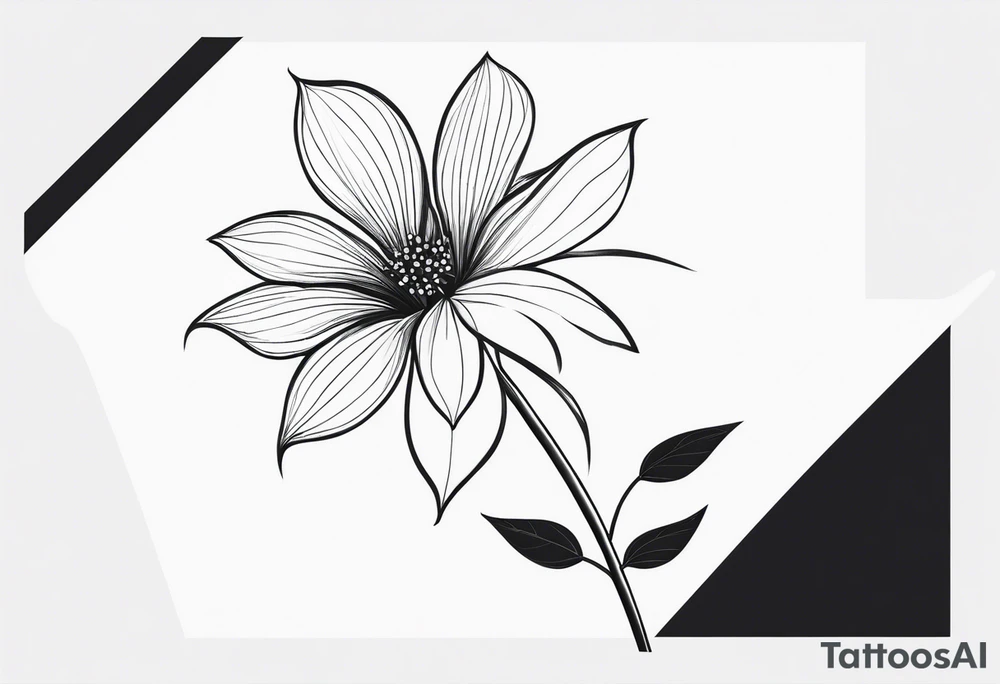 one very simple and no detailed waratha flower with stem in black and white, fine-line, very minimalistic, only a few lines/dots for the inner bloom tattoo idea