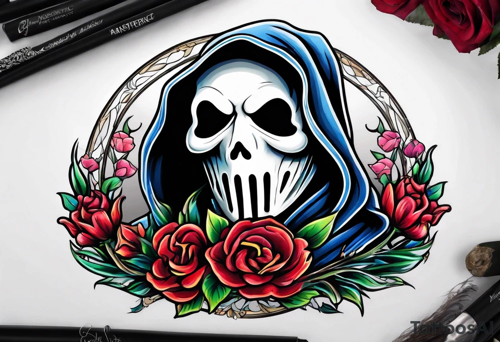Ghostface holding flowers tattoo idea