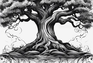 a big tree that is a paddle at the trunk with vines wrapping around the handle tattoo idea