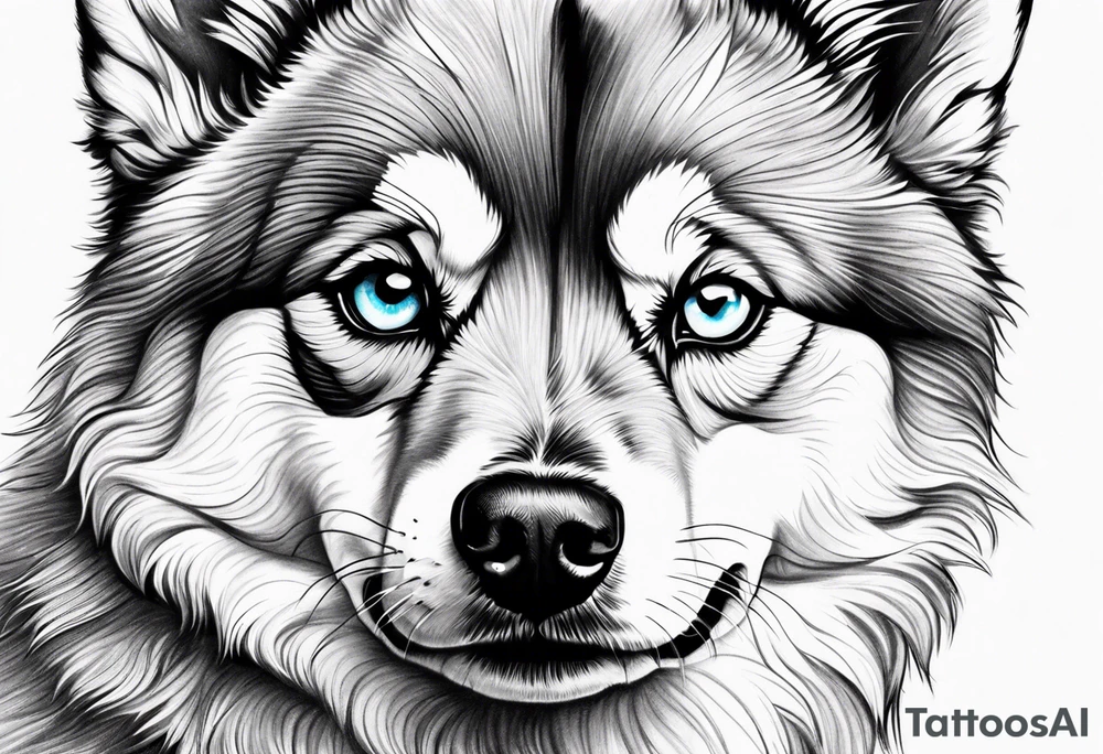 Black and white pomski blue eyes tattoo idea