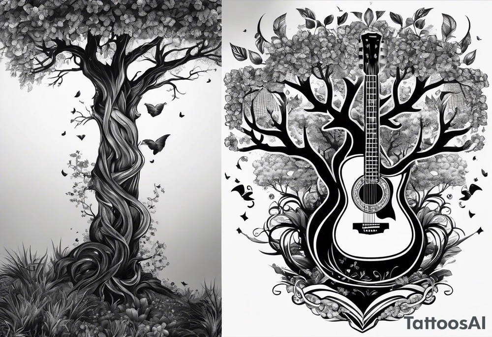 the overall tree is with the middle it's a guitar neck, and the bottom is an anchor tattoo idea