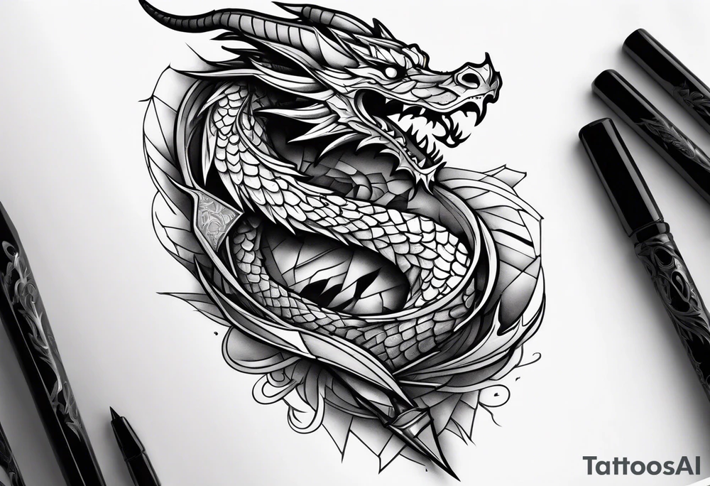 dragon wraps around dagger tattoo idea