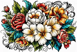 vintage colorful floral print tattoo idea