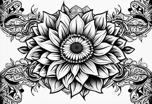 Tribal sunflower leg sleeve tattoo idea