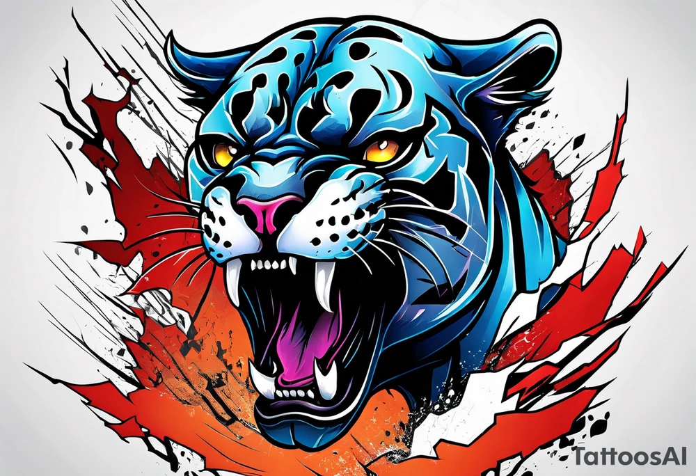 Panther skull cracked broken tattoo idea