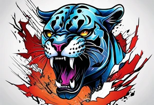 Panther skull cracked broken tattoo idea