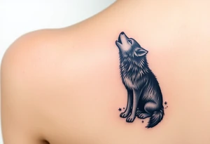 lone wolf howling at full moon with northern lights backdrop tattoo idea