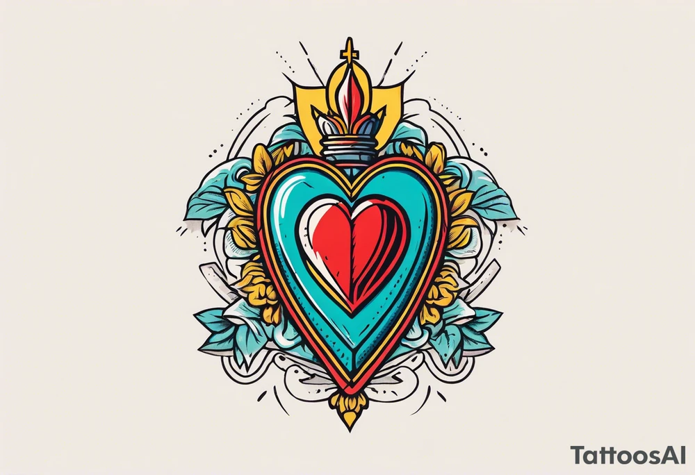 sacred heart vintage traditional tattoo simple sketch old school bold colors with banner christian tattoo idea