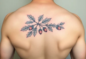 oak branch with thick leaves and acorns tattoo idea