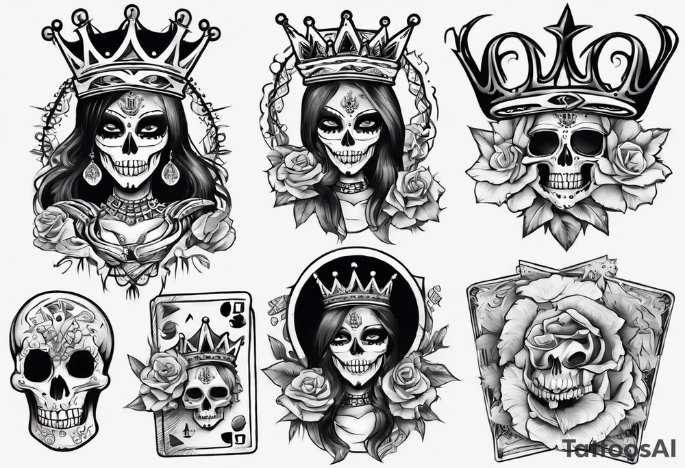 santa la muerta with money and crown
on the card tattoo idea