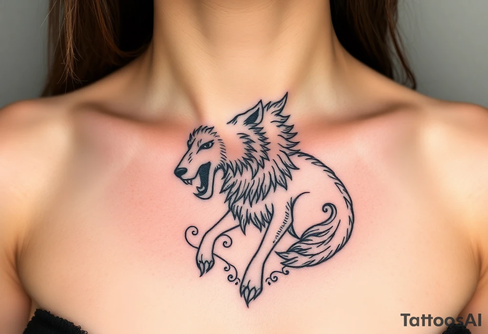 A  wolf snarling as a sheep  mystical creature tattoo idea