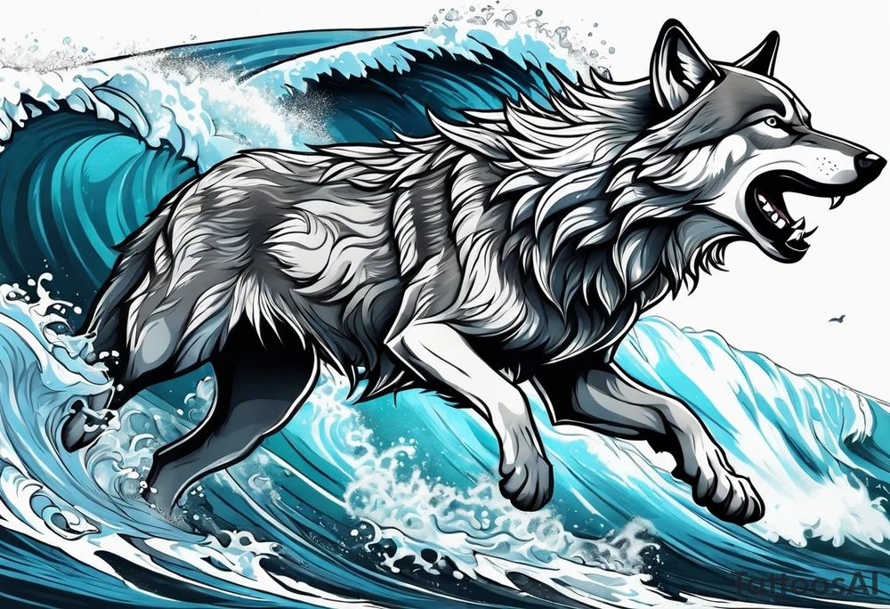 a pack muscular of gray wolves surfing tattoo idea