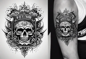 The words "Why not now?" are surrounded by pixels in a retro wave style tattoo idea