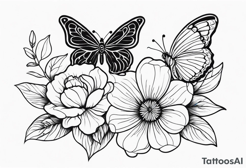 flower and butterflies on arm tattoo idea