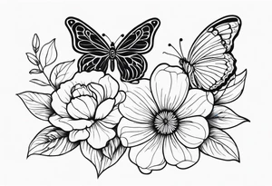 flower and butterflies on arm tattoo idea